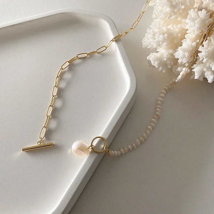 100% Natural Baroque Freshwater Pearl 14K Gold Filled Female Asymmetry Chains Necklace For Women Valentine's Day Gifts