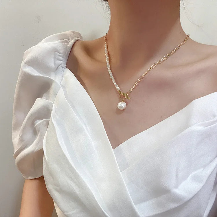 100% Natural Baroque Freshwater Pearl 14K Gold Filled Female Asymmetry Chains Necklace For Women Valentine's Day Gifts
